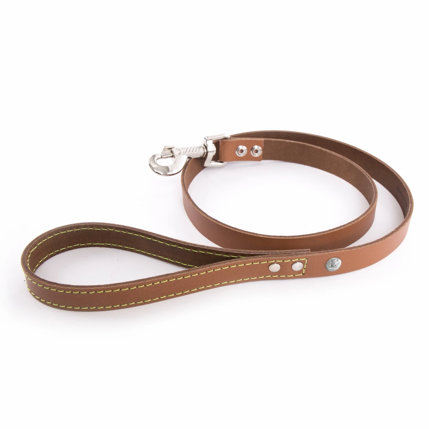 MARTIN SELLIER Laisse En Cuir Flash – Marron Cognac & Jaune 1 MARTIN SELLIER Laisse En Cuir Flash – Marron Cognac & Jaune