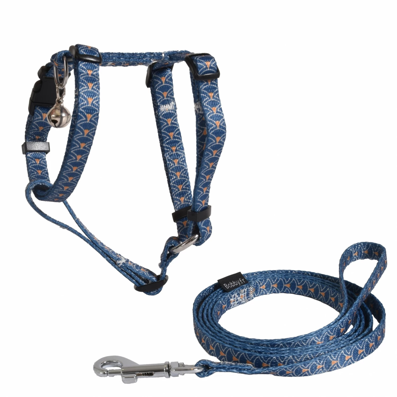 BOBBY Parure Harnais & Laisse Geisha - Bleu 1 BOBBY Parure Harnais & Laisse Geisha - Bleu
